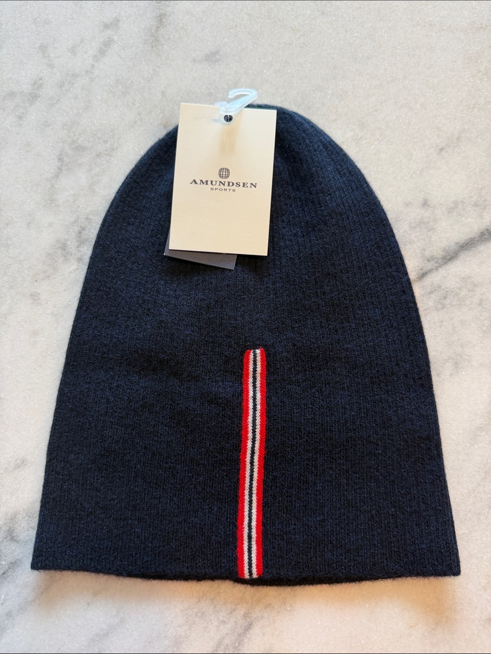 Amundsen Sports Women's Navy Beanie with Red Stripe